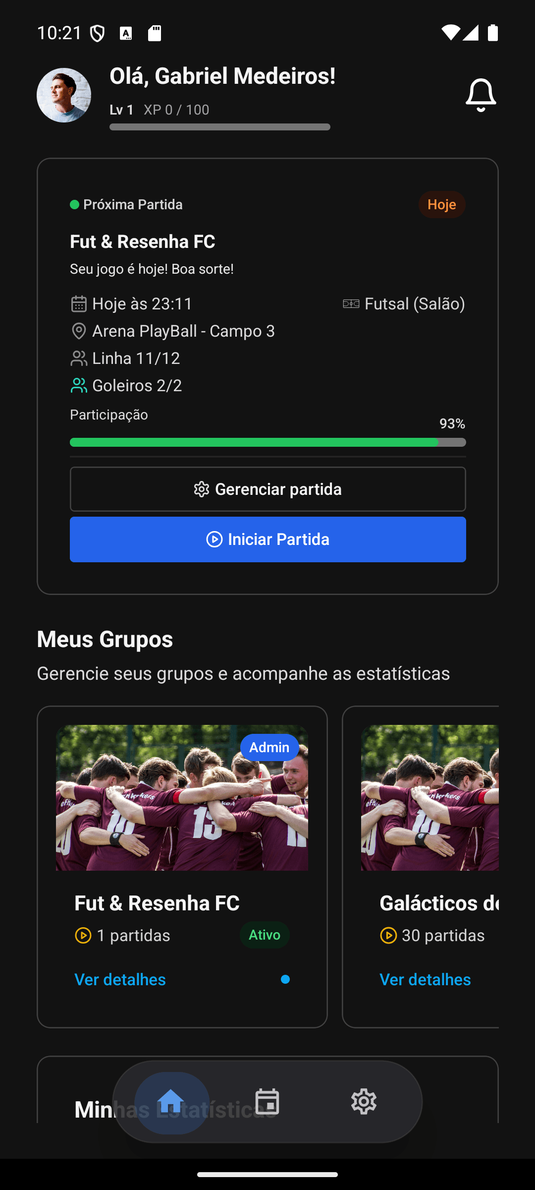 Tela principal do FotSquad logado